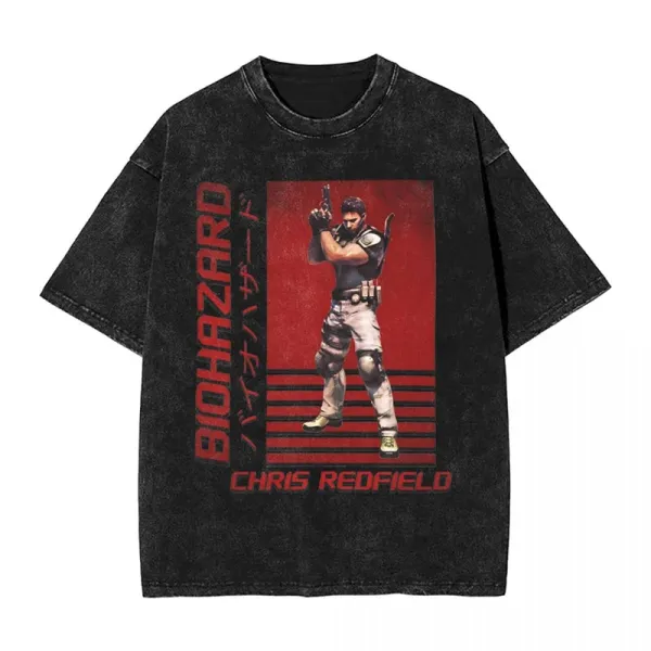 Design Biohazard Chris Redfield Graphic Acid Wash Black T-Shirt T-Shirts - 1