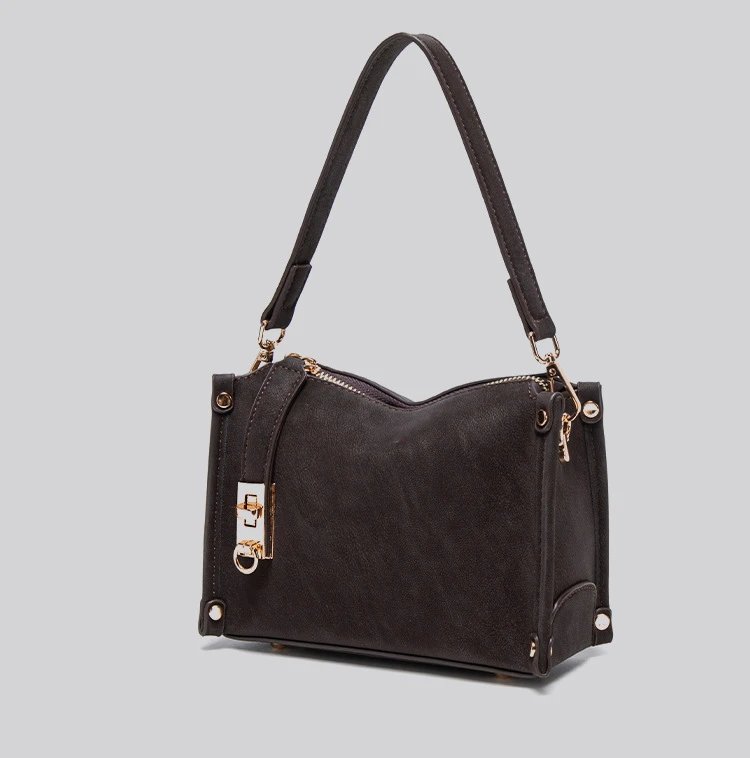 Design Hobo Bag Black Leather-Texture Shoulder Bag - 16