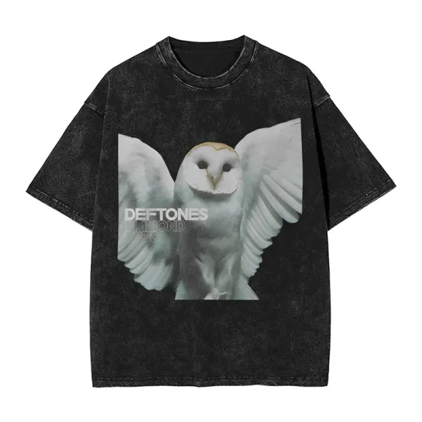 Design Deftones Diamond Eyes Owl Graphic Acid Wash Black T-Shirt T-Shirts - 1