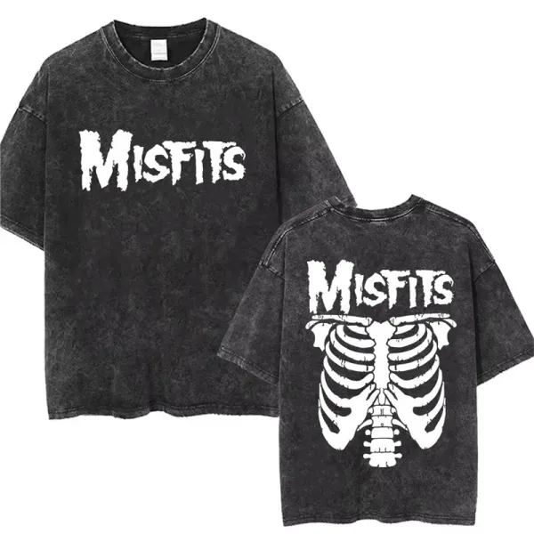 Design Misfits Skeleton Acid Wash Black T-Shirt T-Shirts - 1