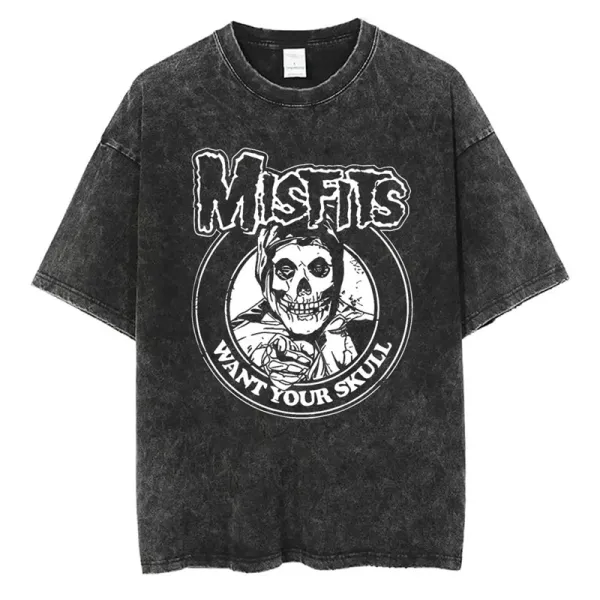 Design Misfits Want Your Skull Acid Wash Black T-Shirt T-Shirts - 1