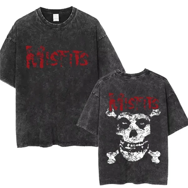 Art That Kills Misfits Skull & Logo Acid Wash T-Shirt Black T-Shirts - 1