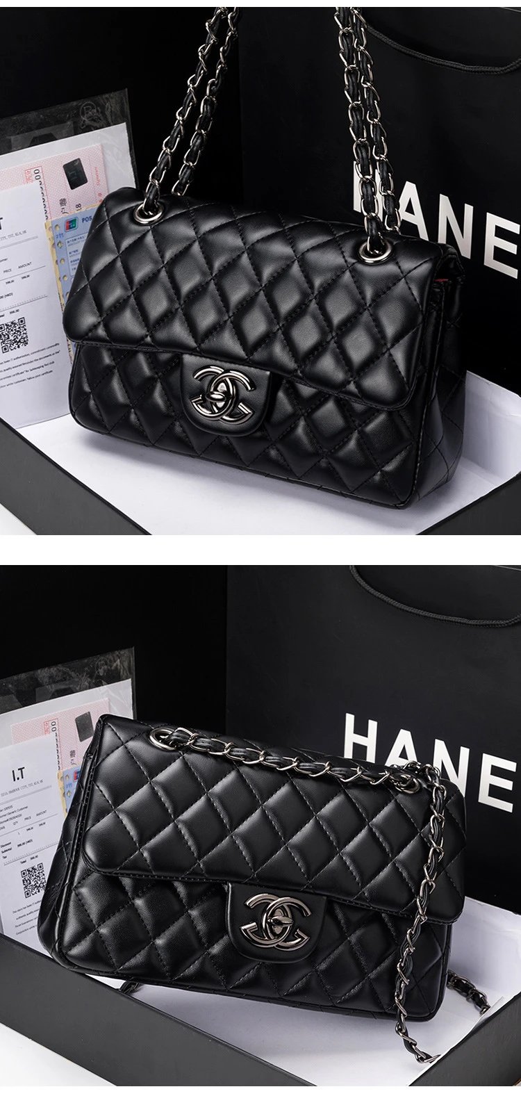 Chanel Classic Flap Bag Black Quilted Leather Chain Shoulder Bag - 5