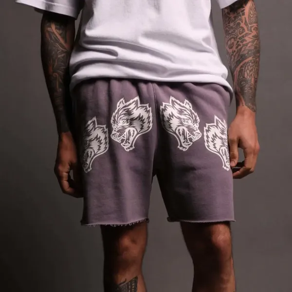Wolves Club Wolf Head Print Black Shorts - 16