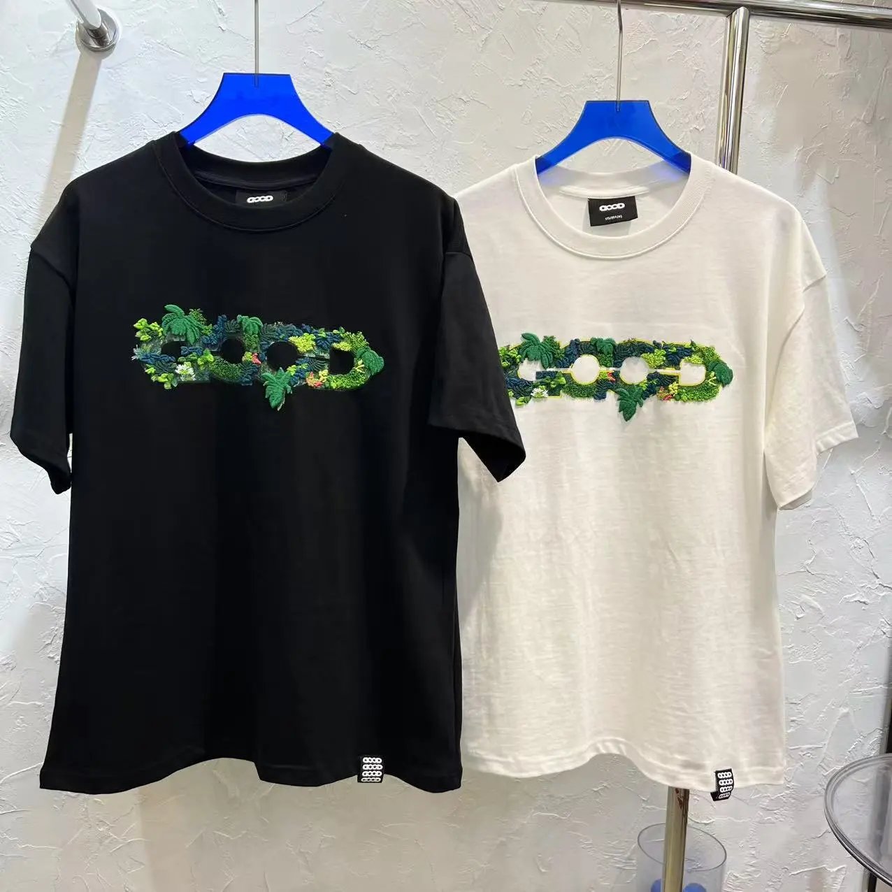 GOOD BRAND Floral Embroidered Logo T-Shirt Black and White