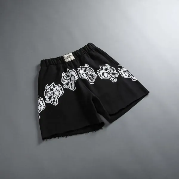 Wolves Club Wolf Head Print Black Shorts - 28