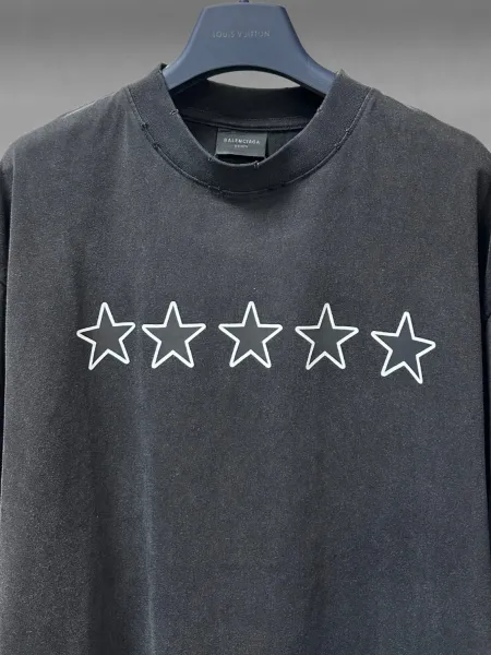 Design Five Star Outline White T-Shirt - 9