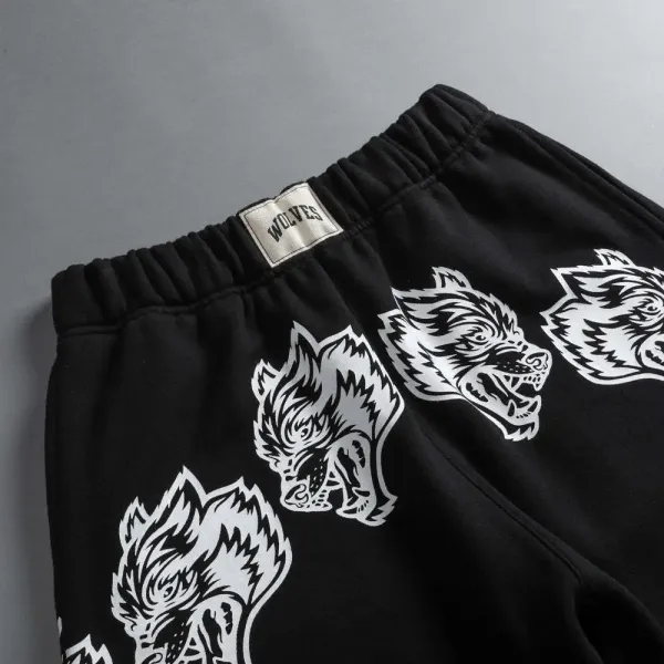 Wolves Club Wolf Head Print Black Shorts - 29