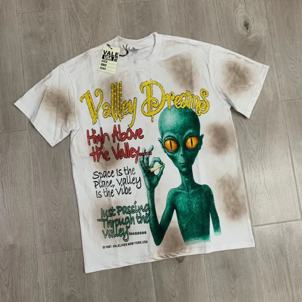 Design Vale Lives Valley Dreams Alien Graphic T-Shirt White T-Shirts - 1