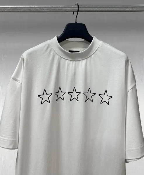 Design Five Star Outline White T-Shirt - 13
