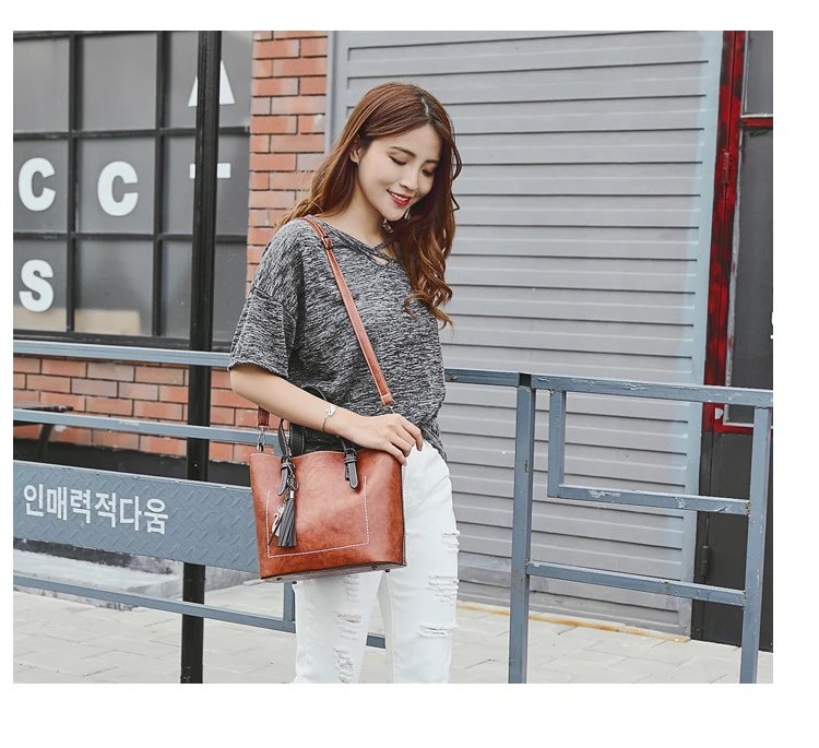 Design Tassel Detail Red Leather-look Tote Handbag Tote Bag - 19