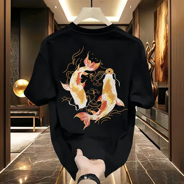 Design Koi Fish Embroidered White Oversized T-Shirt - 8