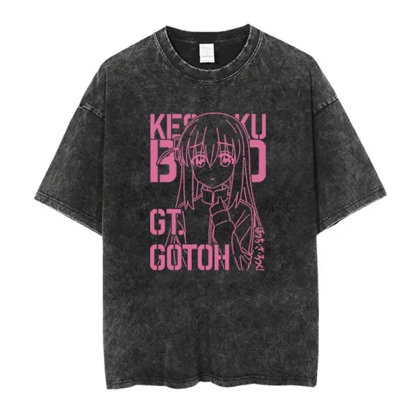 Design Kessoku Band Gotoh Pink Graphic Acid Wash T-Shirt - 1