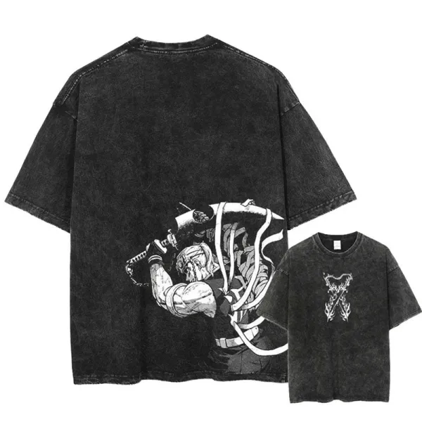 Design Anime-Inspired Washed Black Graphic T-Shirt - 1