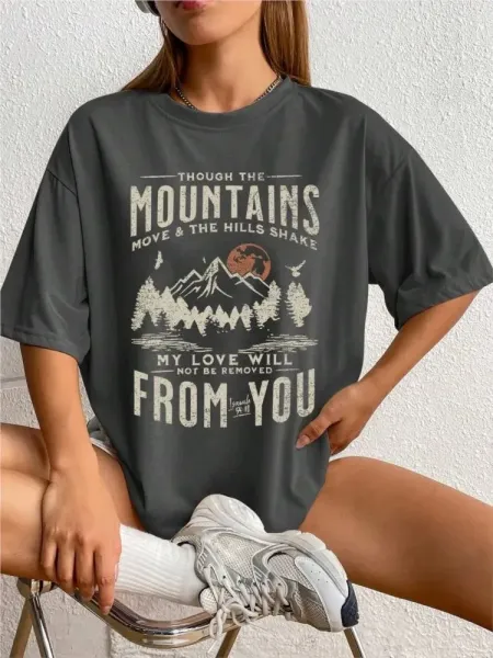 Design Mountain Scripture Graphic Oversized T-Shirt Charcoal Gray T-Shirt - 1