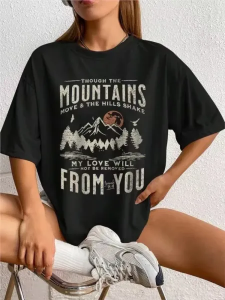 Design Mountain Scripture Graphic Oversized T-Shirt Charcoal Gray T-Shirt - 3