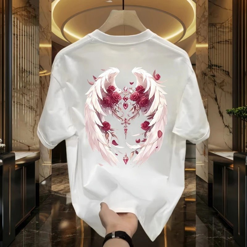 Design Angel Wings Rose Graphic Black T-Shirt - 5