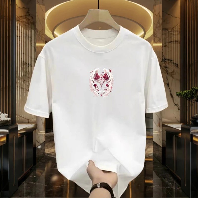 Design Angel Wings Rose Graphic Black T-Shirt - 6