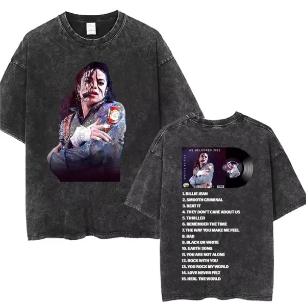 Design Michael Jackson 'As Melhores 2023' Graphic Acid Wash T-Shirt T-Shirts - 1