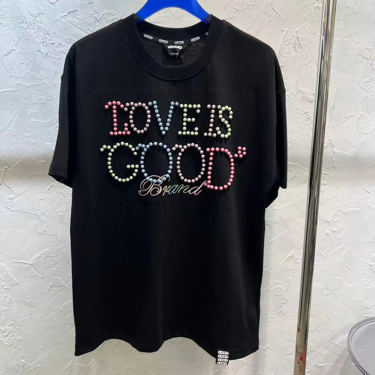 GOOD BRAND Love Is Good Beaded Embellished Black T-Shirt