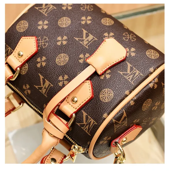 Design Boston Bag with Monogram Print Brown and Beige Handbag - 34