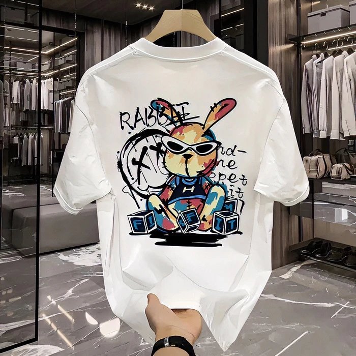 Design Rabbit Graffiti Print White T-Shirt - 3