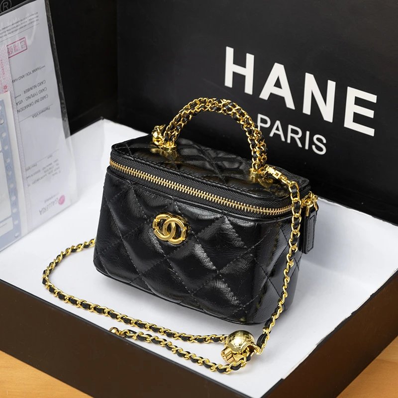 Chanel Mini Vanity Bag Black Quilted Leather Chain Bag Shoulder Bags