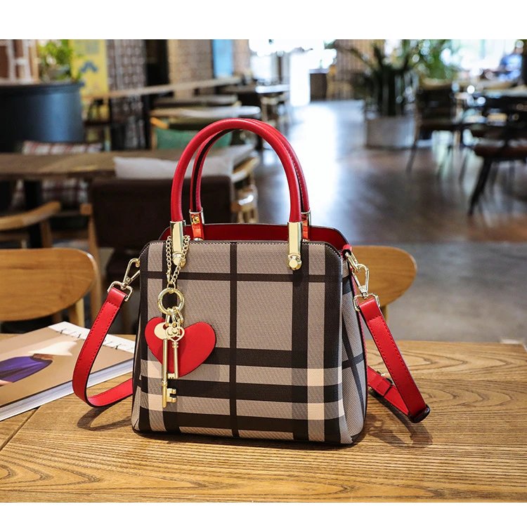 Design Black and Beige Plaid Handbag - 25