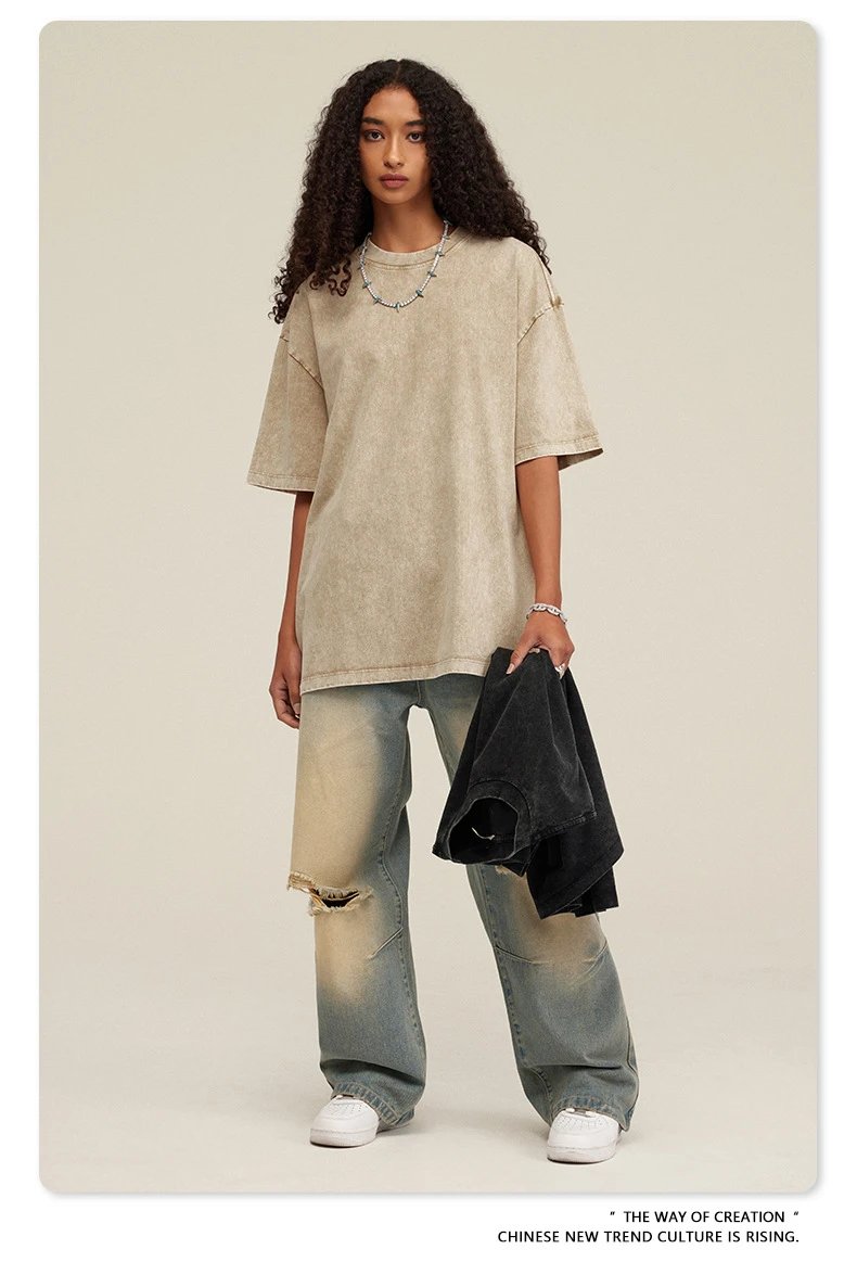 Design Beingmove Washed Beige Oversized T-Shirt T-Shirts - 51