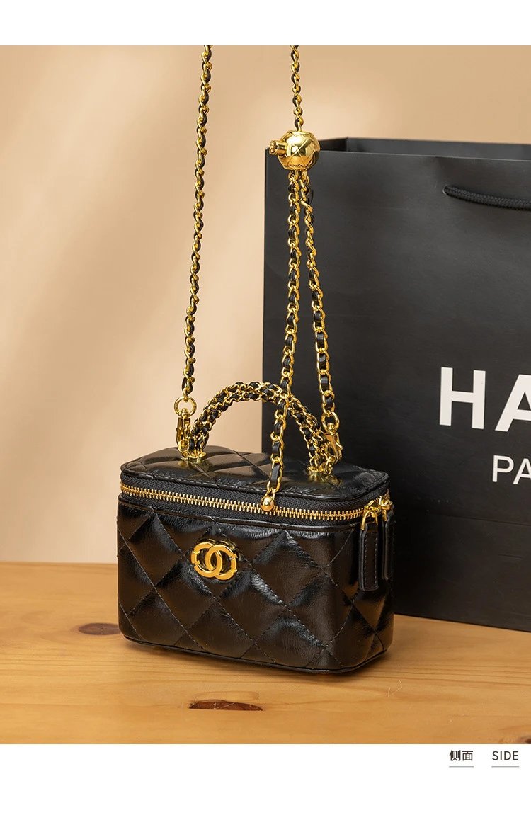 Chanel Mini Vanity Bag Black Quilted Leather Chain Bag Shoulder Bags - 22