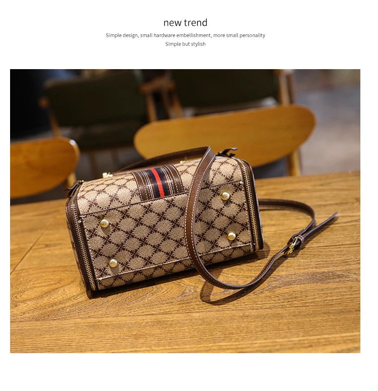 Design Quilted Diamond Pattern Handbag with Striped Strap Beige Brown Red Handbag - 23