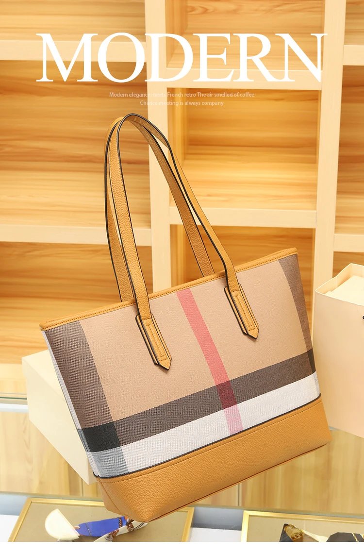 Burberry Check Tote Bag and Pouch Set Beige Multicolor Handbags - 2
