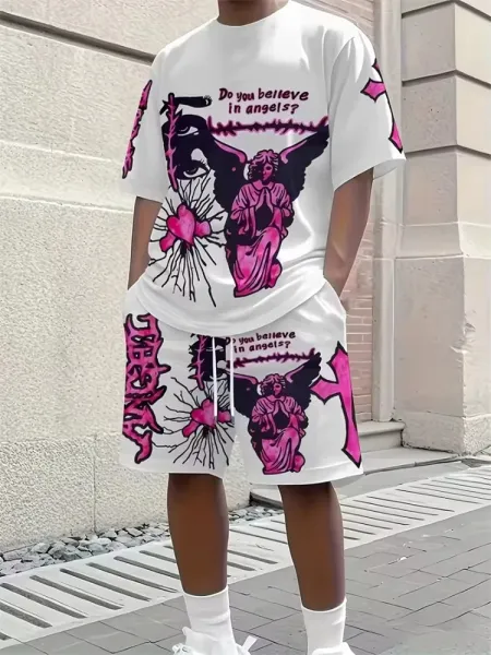 Design New York 23 Graphic Set Black Red White T-Shirt and Shorts - 15