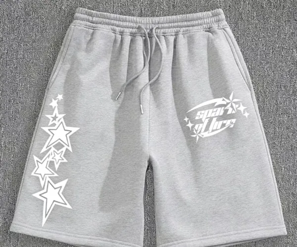 Design Star Print Drawstring Waist Shorts Gray - 9