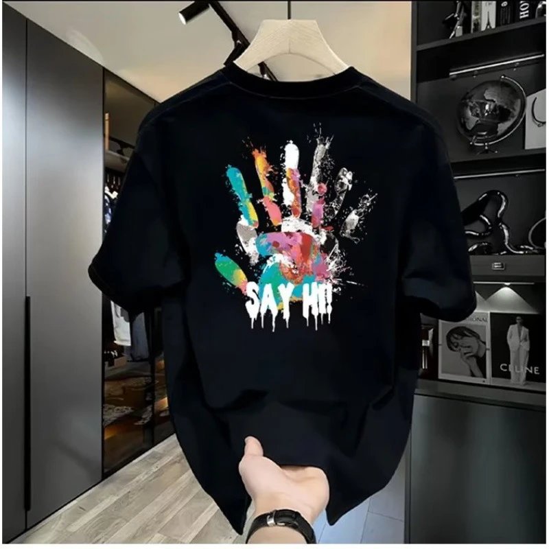 Fun Colorful Graffiti Heavyweight Crewneck Short Sleeve Print T-Shirt Trendy New Matching Couple Tee Loose Fit Versatile