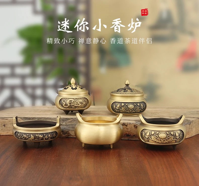 Design Brass Lotus Carved Incense Burner Gold Accessories - 3
