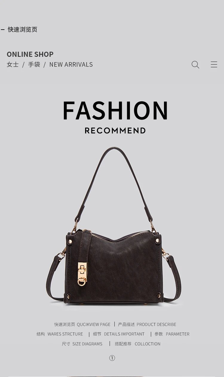Design Hobo Bag Black Leather-Texture Shoulder Bag - 2
