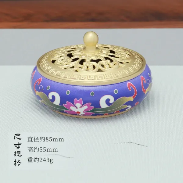 Design Traditional Chinese Cloisonné Incense Burner Purple Floral Gold Accessories - 1