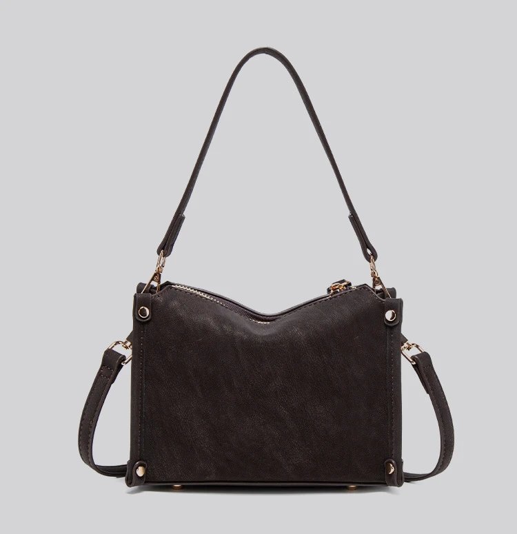 Design Hobo Bag Black Leather-Texture Shoulder Bag - 18