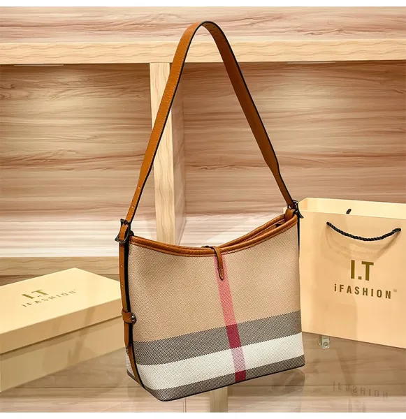 Design I.T Fashion Checkered Hobo Bag Set Beige Multicolor Shoulder Bags - 11