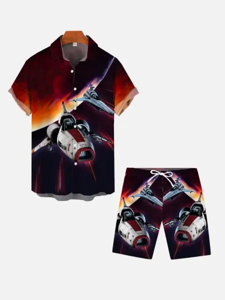 Design Mardi Gras Fleur-de-Lis Print Short-Sleeve Shirt and Shorts Set Multicolor Sets - 9