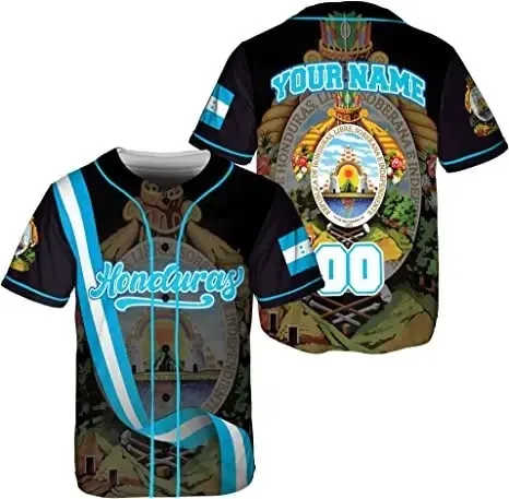 Design Custom Honduras National Team Baseball Jersey Black and Turquoise Jersey - 9