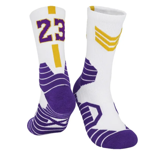 Los Angeles Lakers #23 Performance Socks White Purple Gold - 1