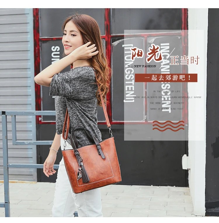 Design Tassel Detail Red Leather-look Tote Handbag Tote Bag - 7