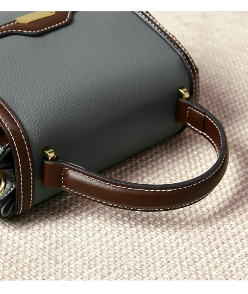 Design Structured Leather Satchel in Gray and Brown Handbag - 10