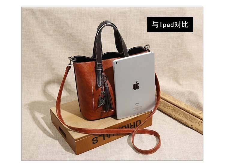 Design Tassel Detail Red Leather-look Tote Handbag Tote Bag - 15