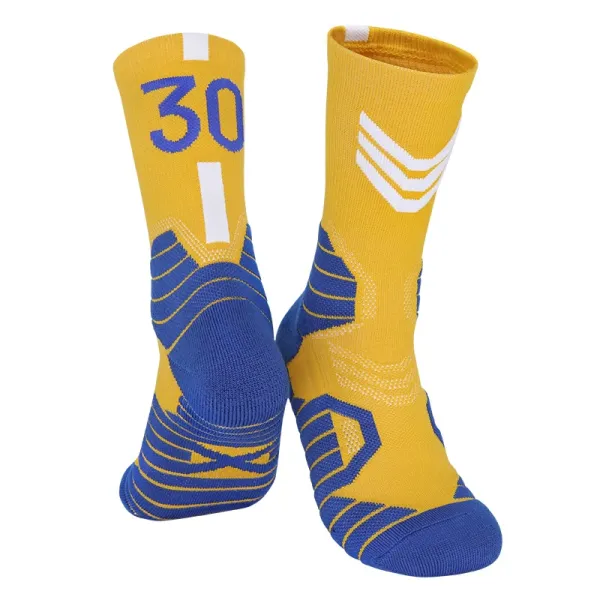 Golden State Warriors #30 Performance Socks Yellow Blue - 1