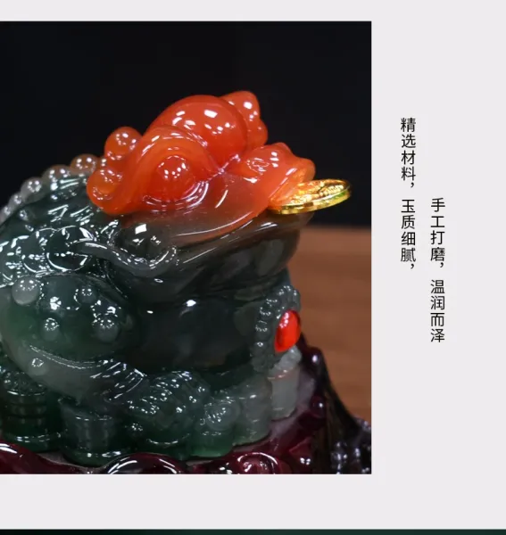 Design Jade Cabbage and Toad Fortune Ornament Green White Red Brown Accessories - 11