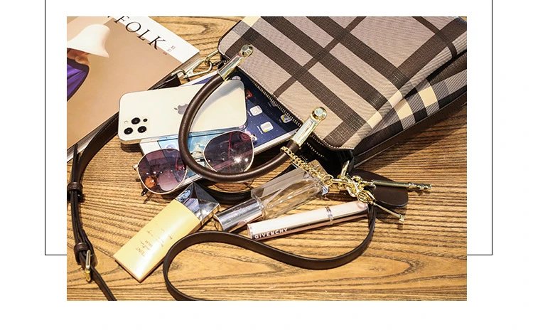 Design Black and Beige Plaid Handbag - 11