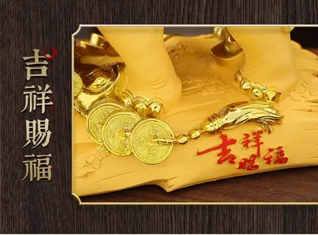 Design Wood Carved Elephant Ornament with Ancient Coins and Auspicious Inscription Decorative Sculpture Accessories - 14